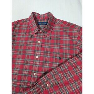 Ralph Lauren Plaid Button Down Shirt Mens 2XL Red Pony Logo Casual Work Comfort
